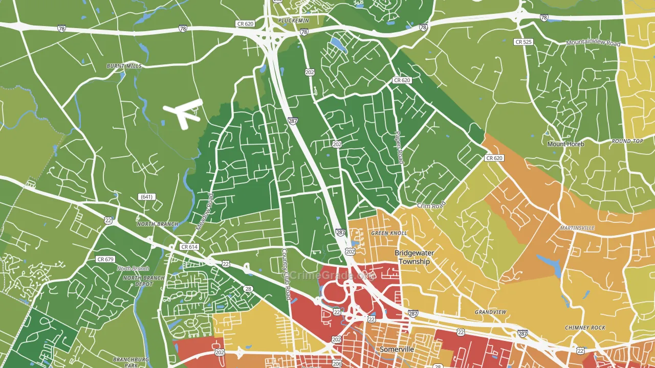 Bridgewater, NJ Map of Vehicle Theft Rates