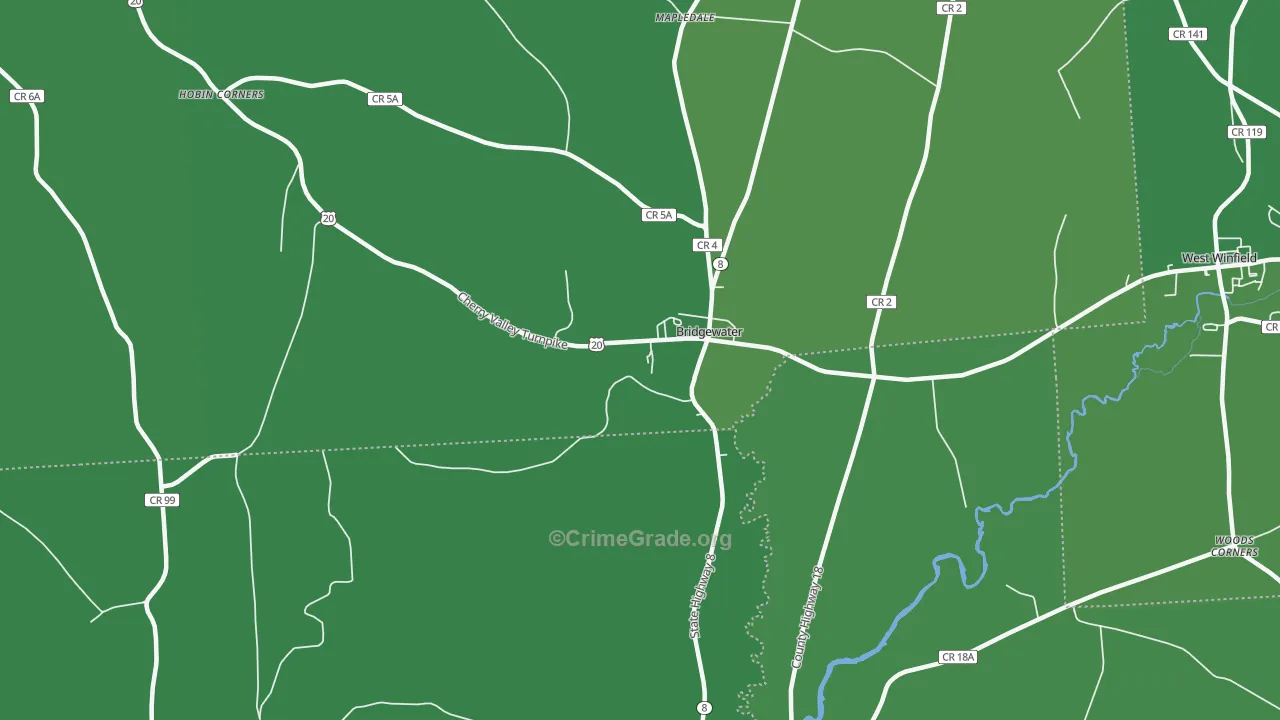 Bridgewater, NY Map of Vehicle Theft Rates