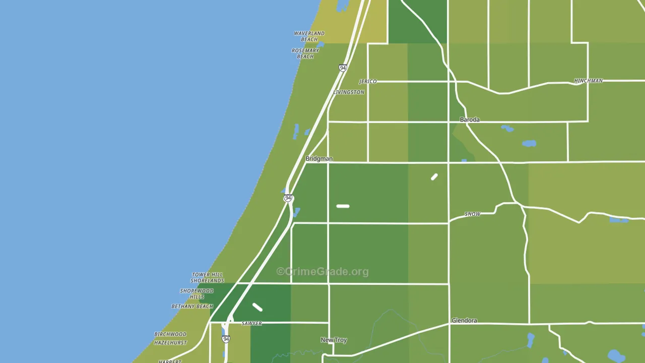 Bridgman, MI Map of Vehicle Theft Rates