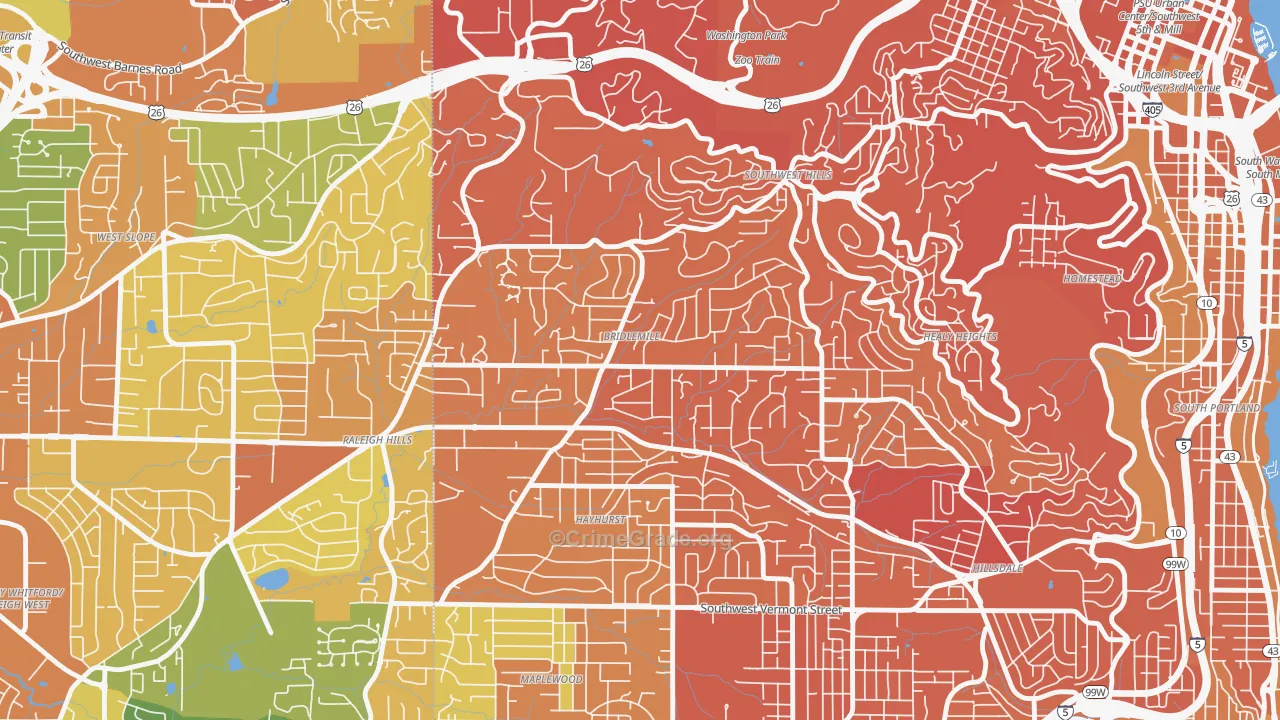 Bridlemile, Portland, OR Map of Vehicle Theft Rates