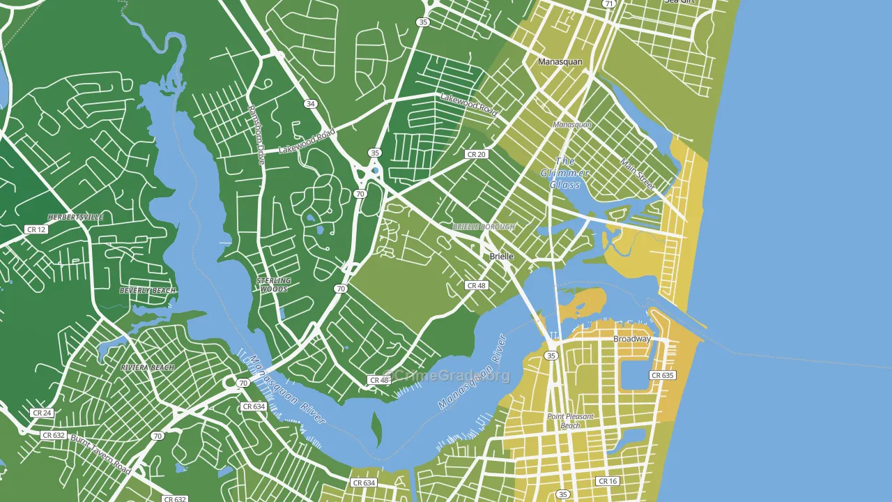 Brielle, NJ Map of Vehicle Theft Rates
