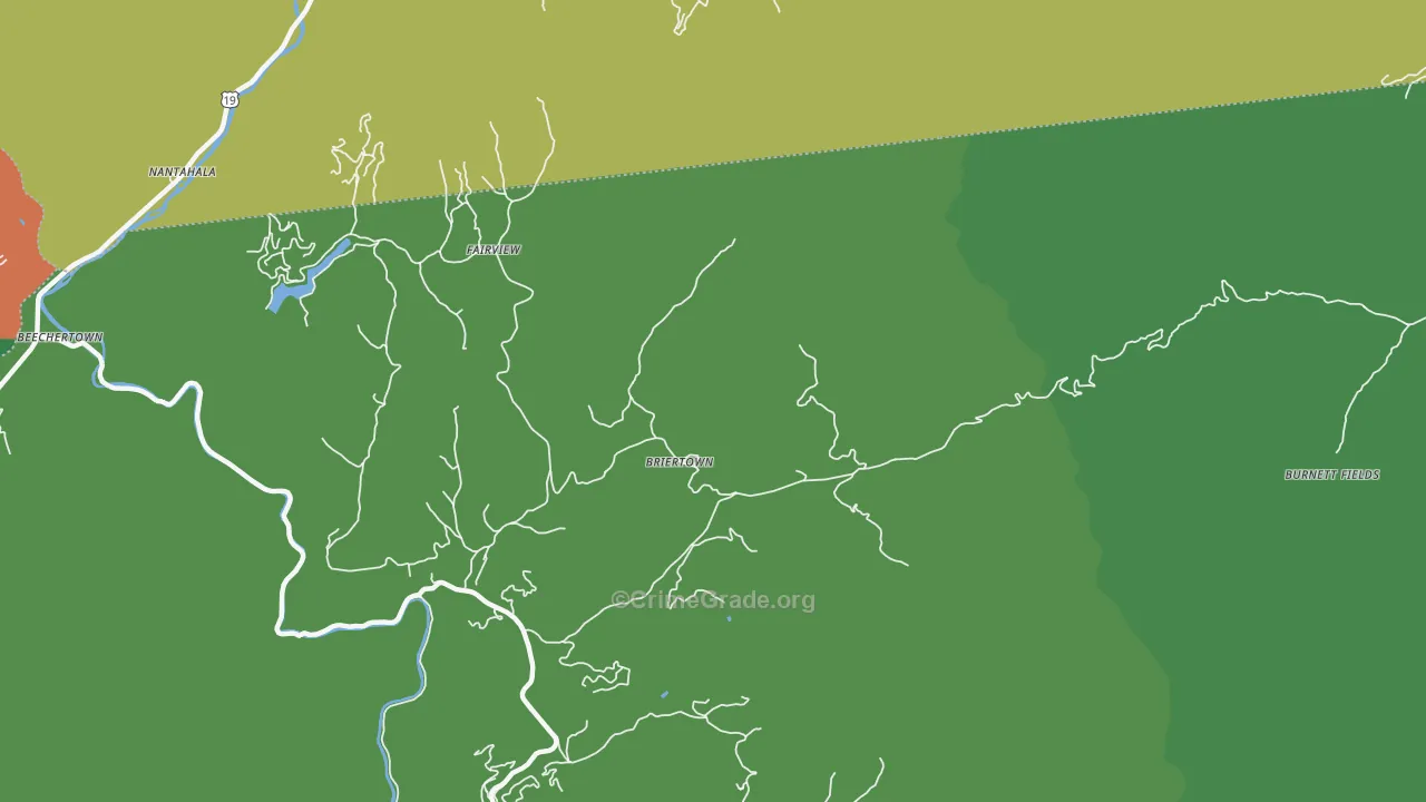 Briertown, NC Map of Vehicle Theft Rates