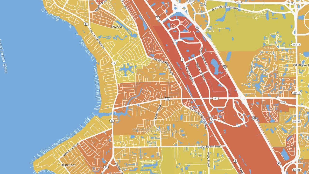Brierwood, Jacksonville, FL Map of Vehicle Theft Rates