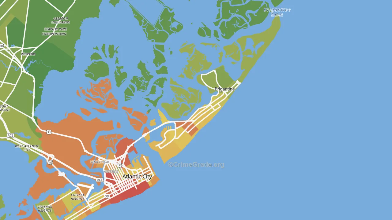 Brigantine, NJ Map of Vehicle Theft Rates