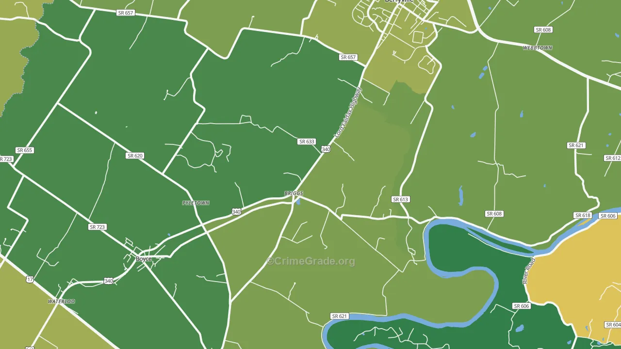 Briggs, VA Map of Vehicle Theft Rates