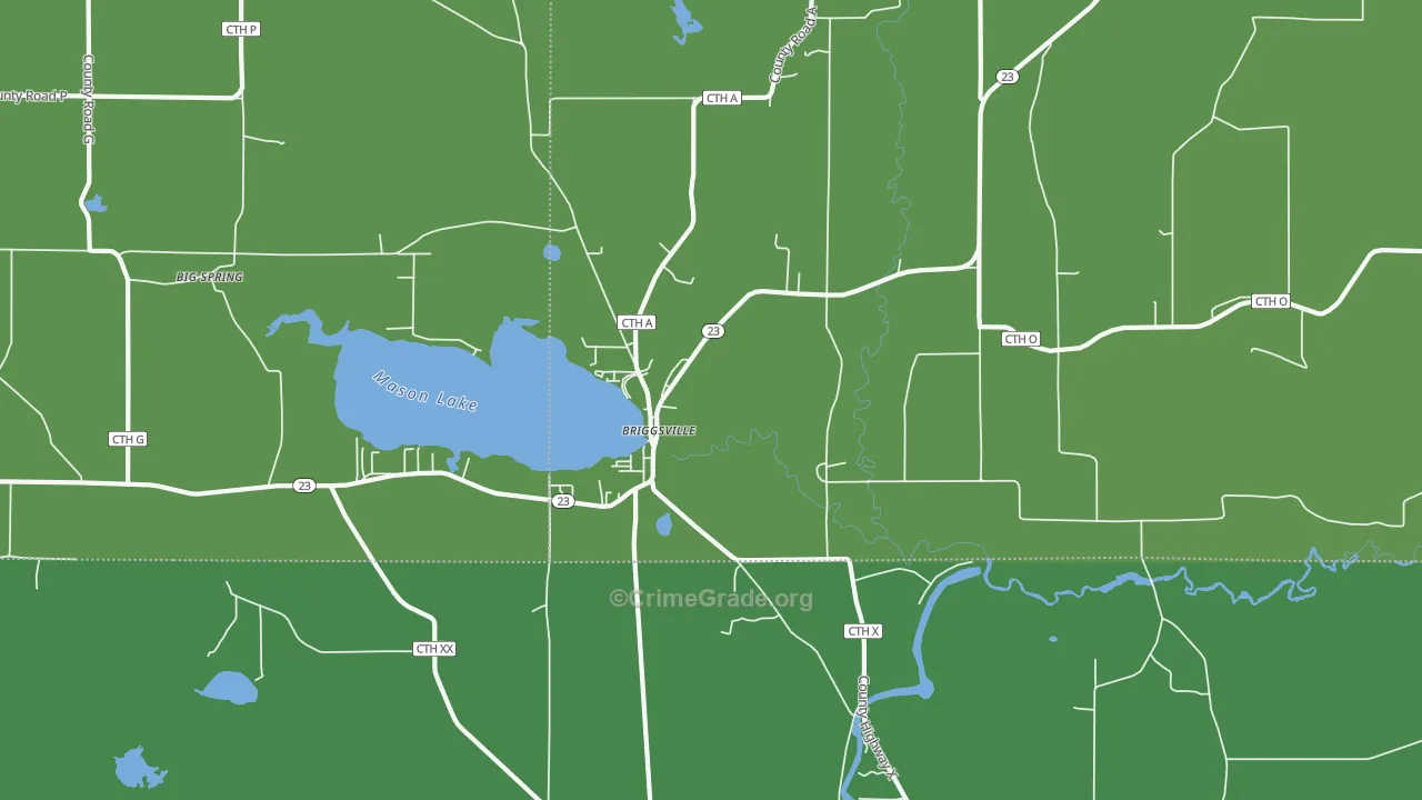 Briggsville, WI Map of Vehicle Theft Rates