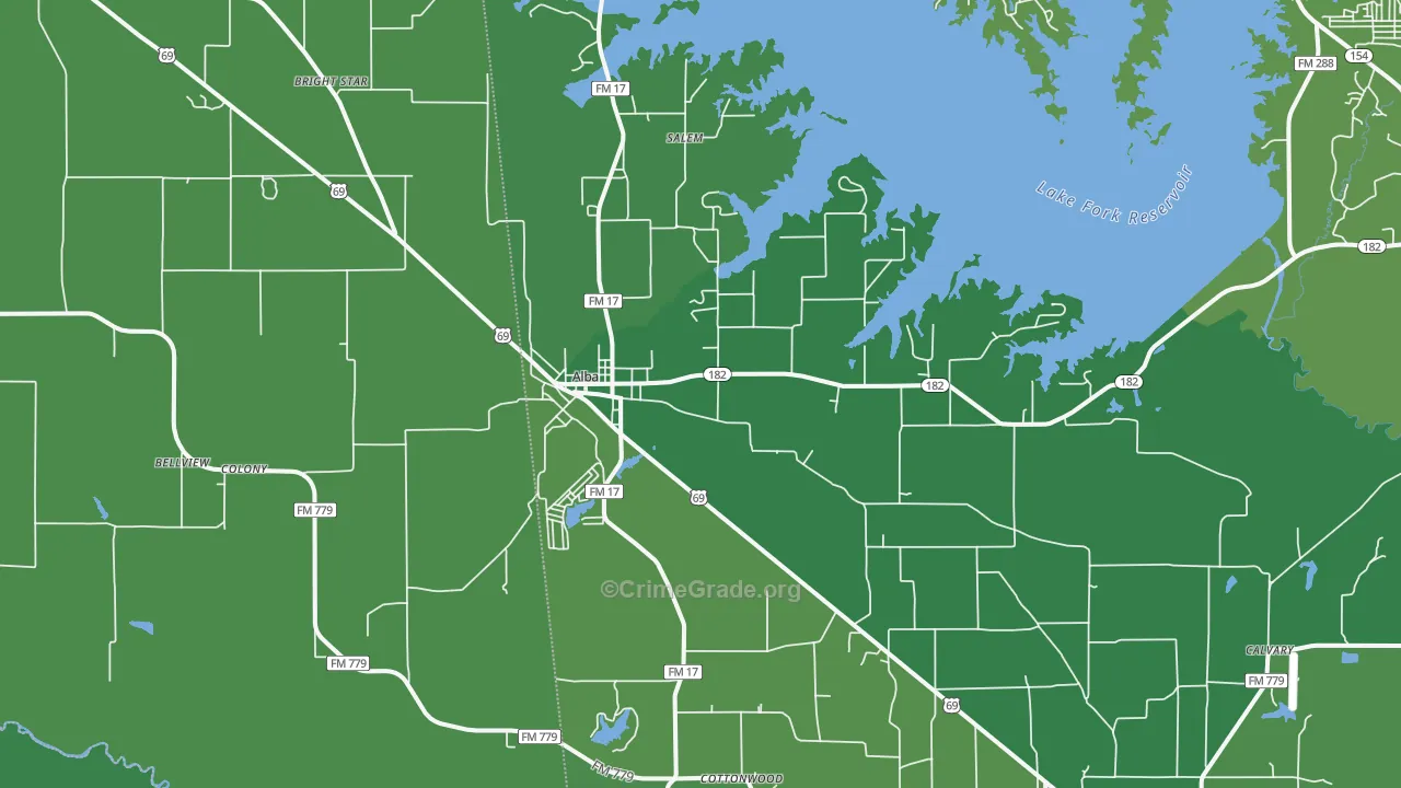 Bright Star, TX Map of Vehicle Theft Rates