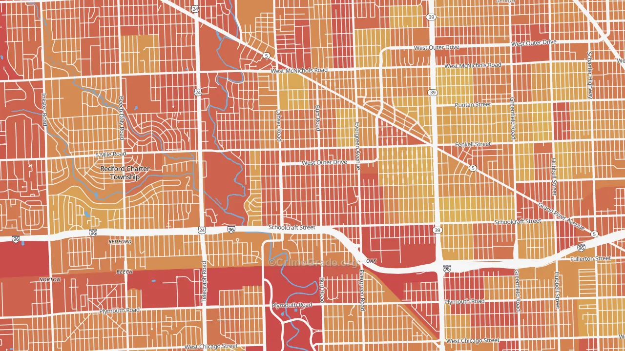 Brightmoor, Detroit, MI Map of Vehicle Theft Rates