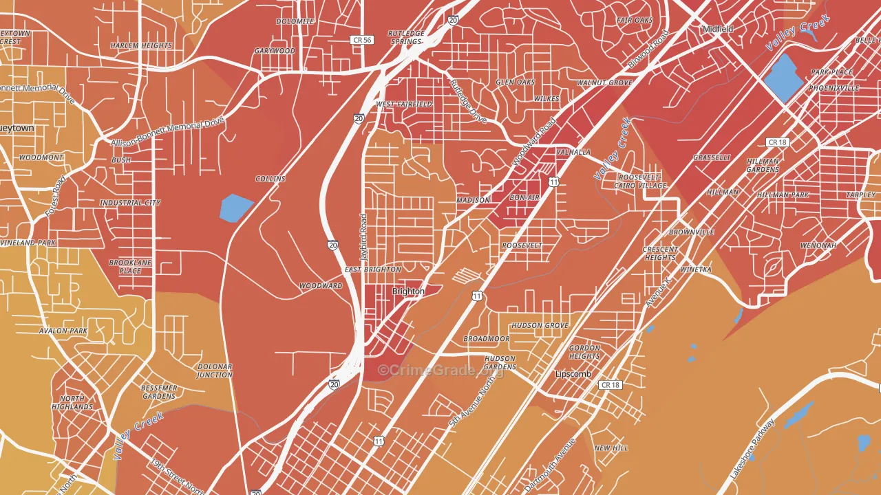 Brighton, AL Map of Vehicle Theft Rates