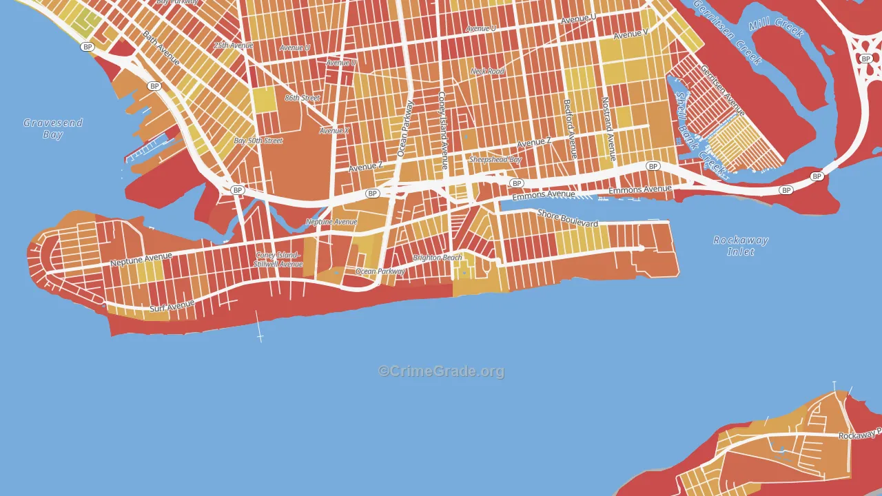 Brighton Beach, Brooklyn, NY Map of Vehicle Theft Rates