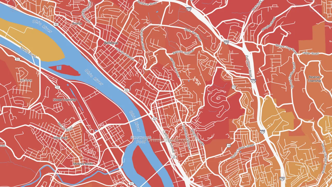Brighton Heights, Pittsburgh, PA Map of Vehicle Theft Rates