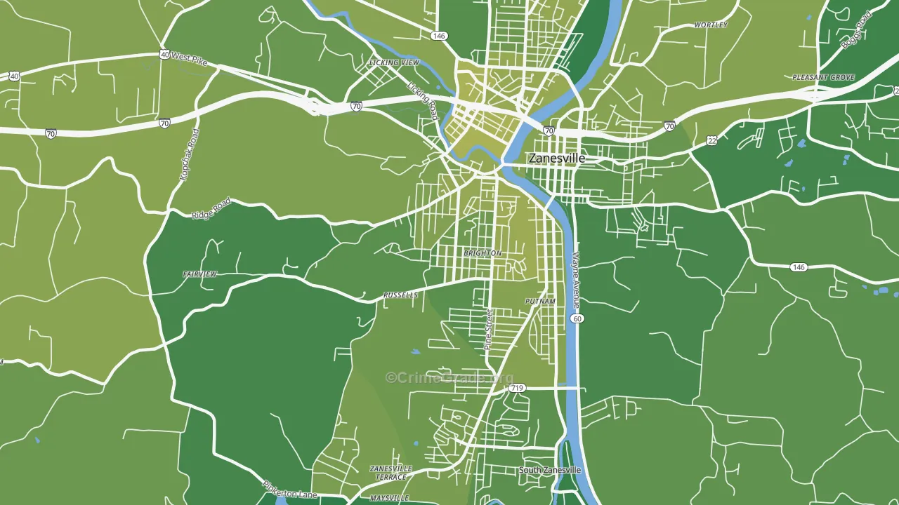 Brighton Historic District, Zanesville, OH Map of Vehicle Theft Rates