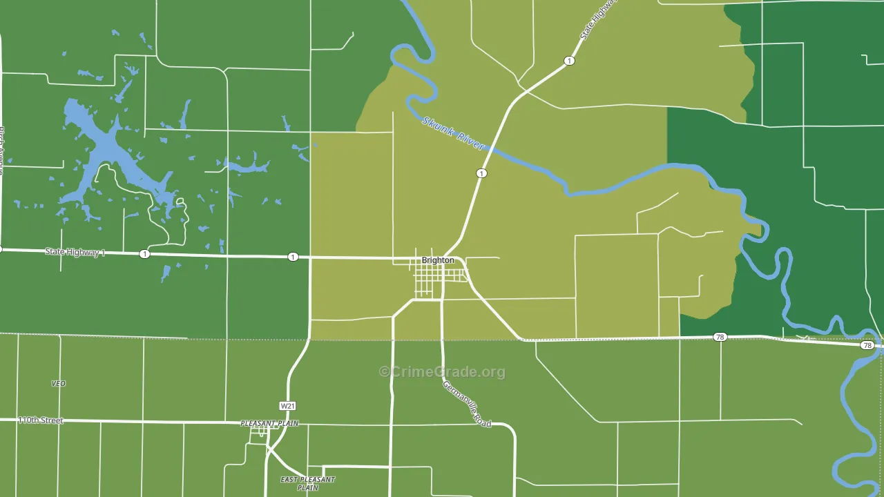 Brighton, IA Map of Vehicle Theft Rates