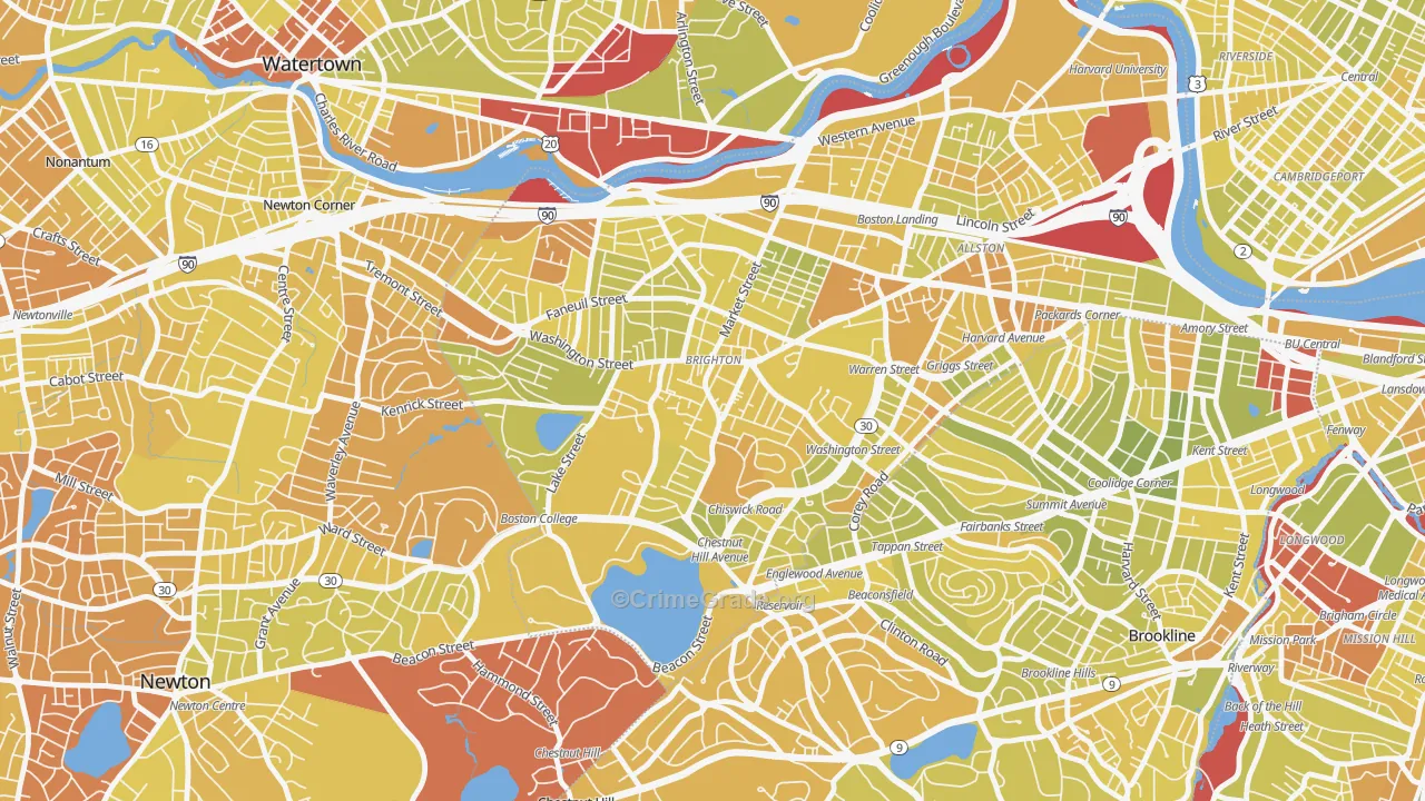 Brighton, MA Map of Vehicle Theft Rates