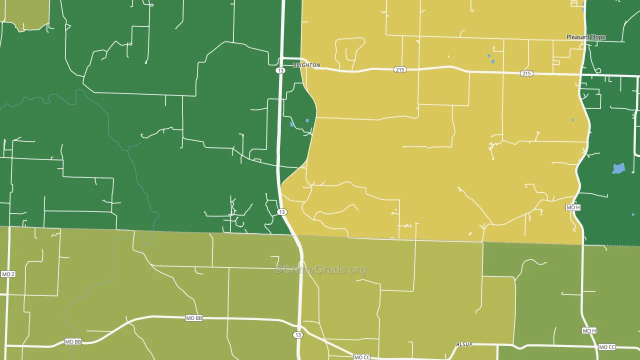 Brighton, MO Map of Vehicle Theft Rates