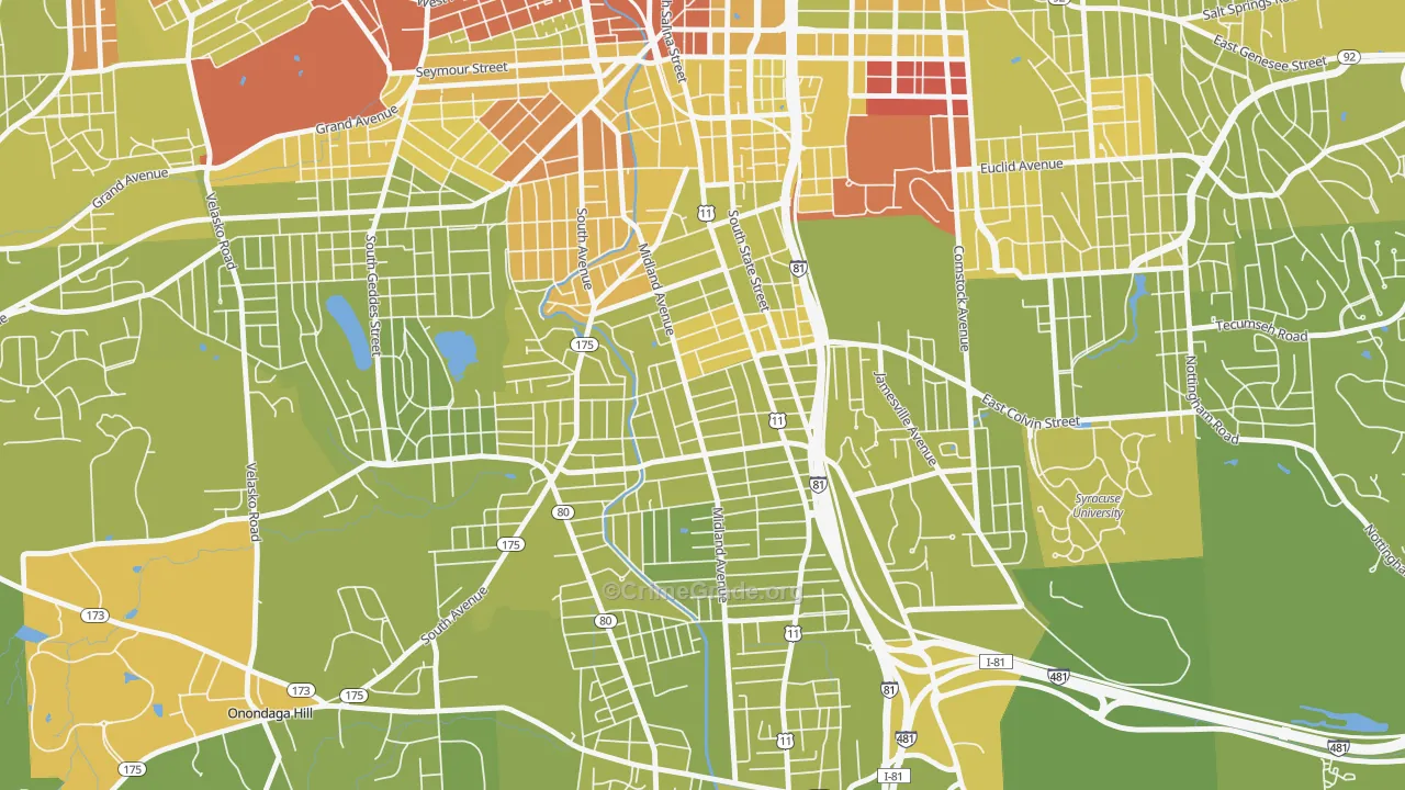 Brighton, Syracuse, NY Map of Vehicle Theft Rates