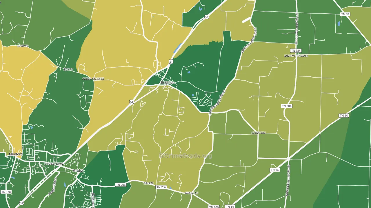 Brighton, TN Map of Vehicle Theft Rates