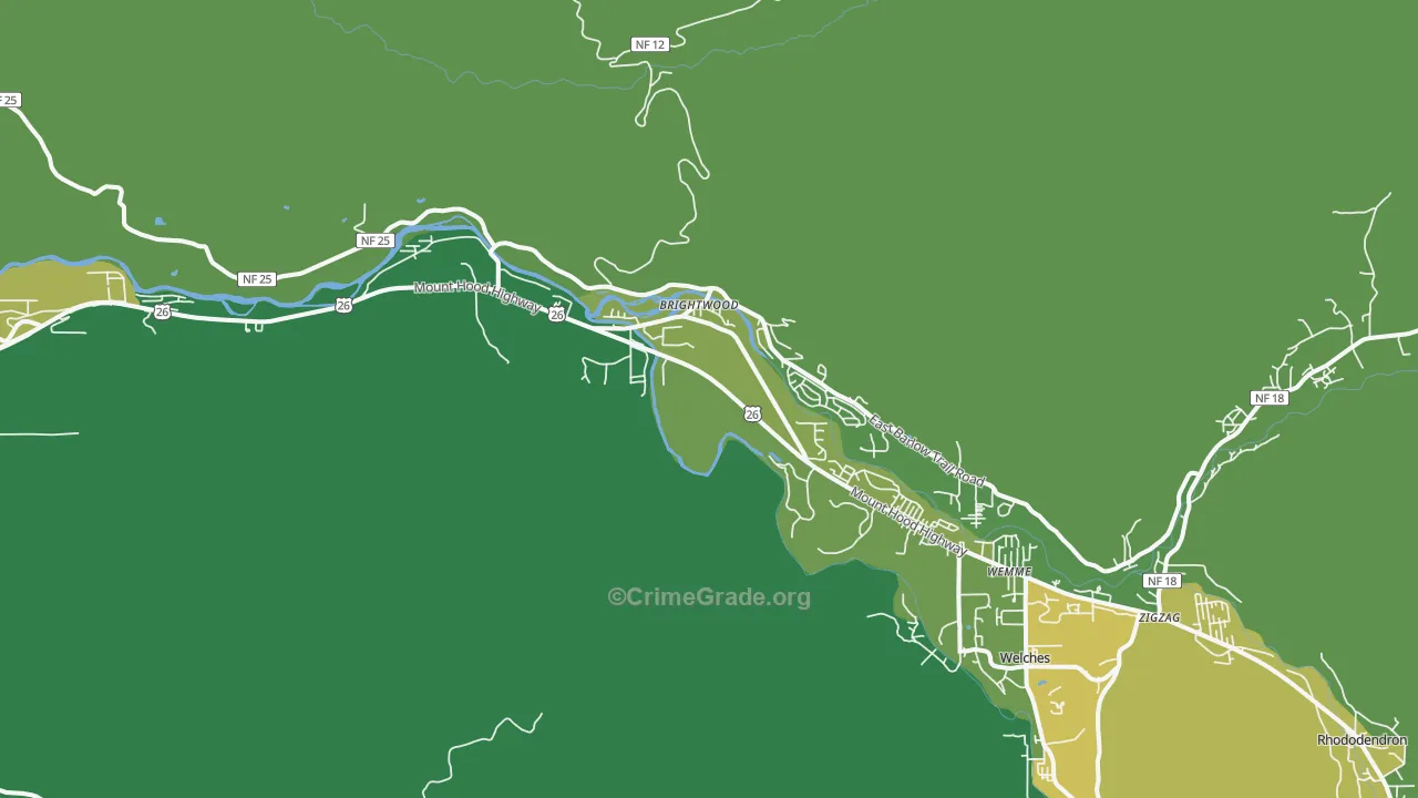Brightwood, OR Map of Vehicle Theft Rates