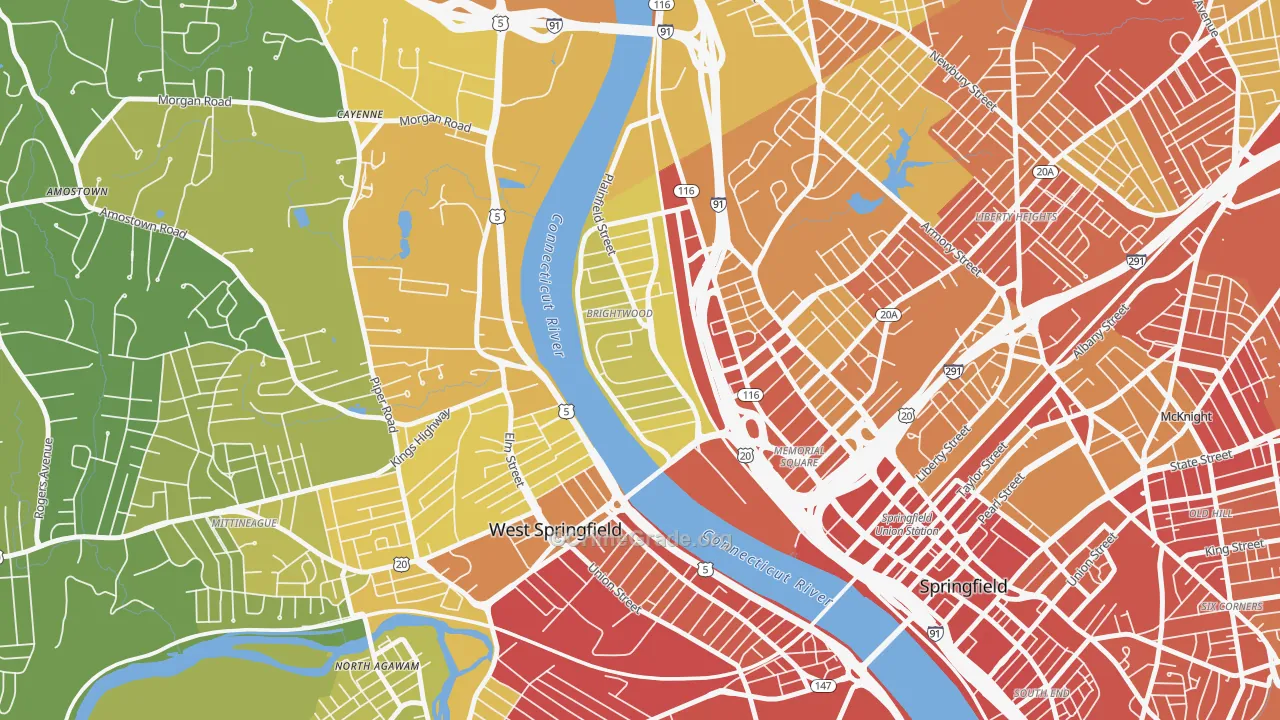 Brightwood, Springfield, MA Map of Vehicle Theft Rates