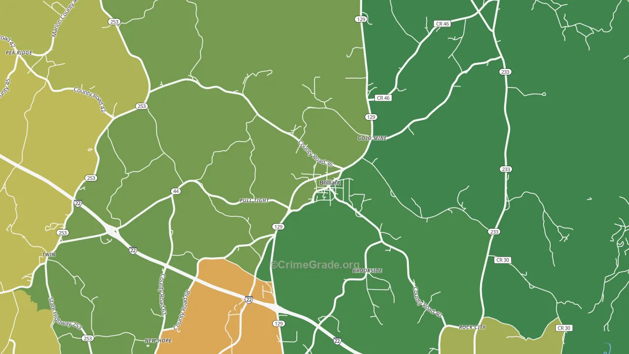 Brilliant, AL Map of Vehicle Theft Rates