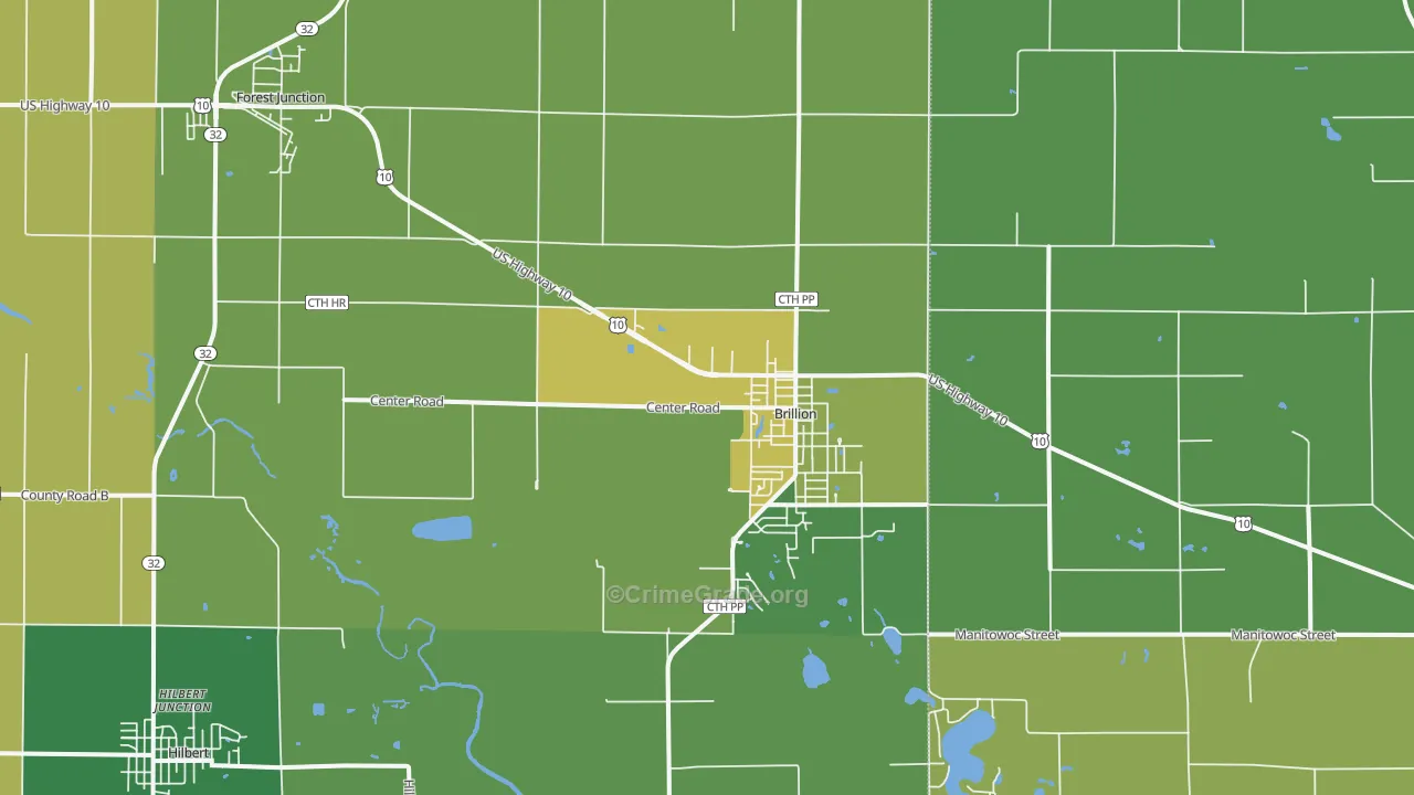 Brillion, WI Map of Vehicle Theft Rates