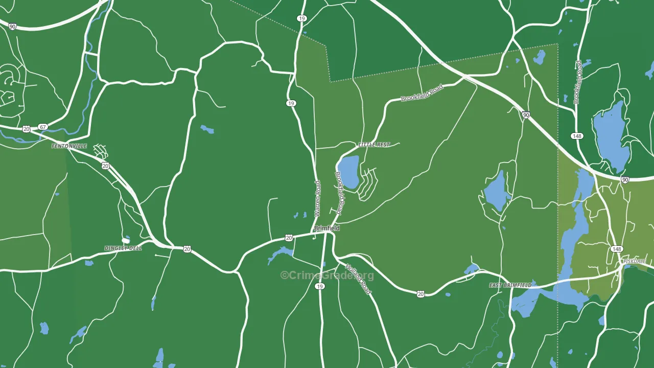 Brimfield, MA Map of Vehicle Theft Rates