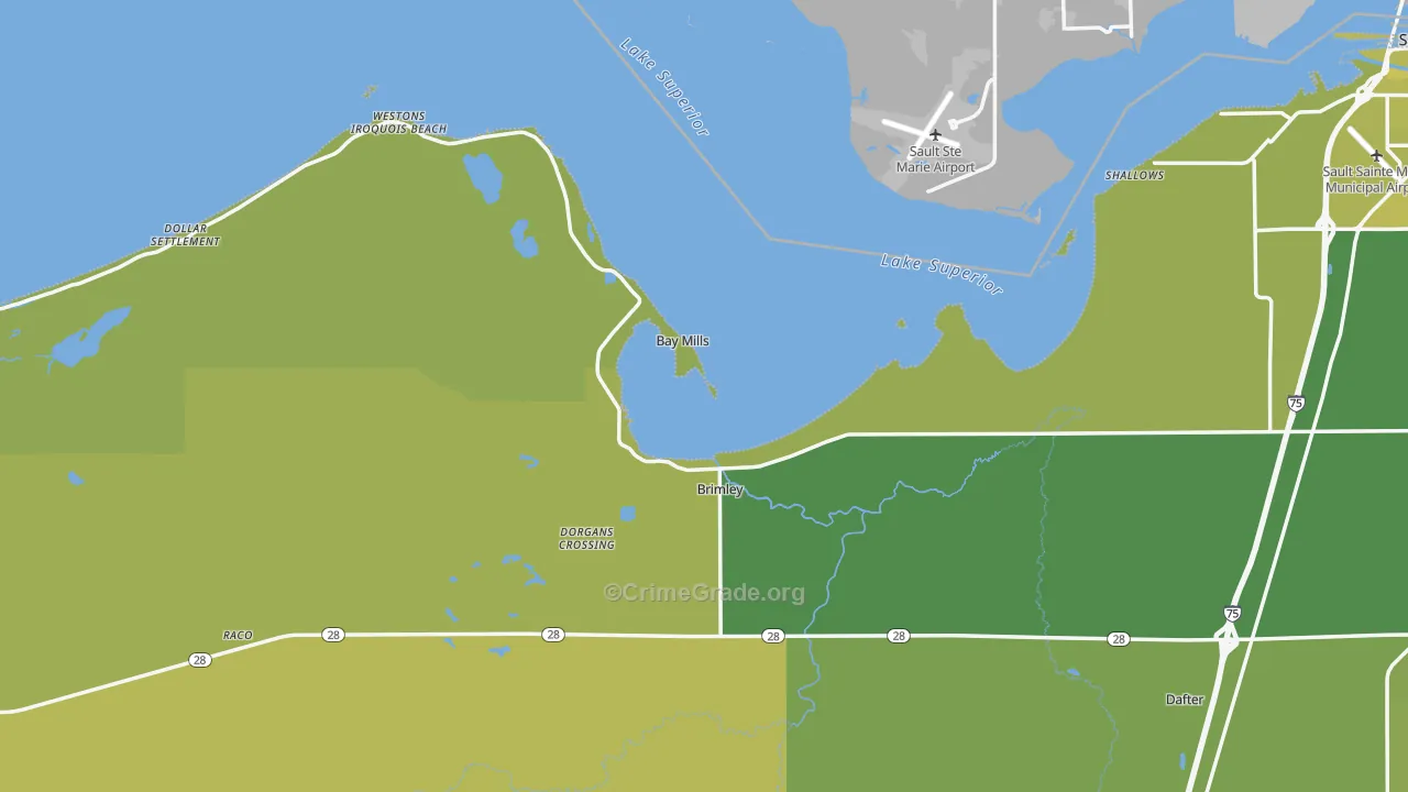 Brimley, MI Map of Vehicle Theft Rates