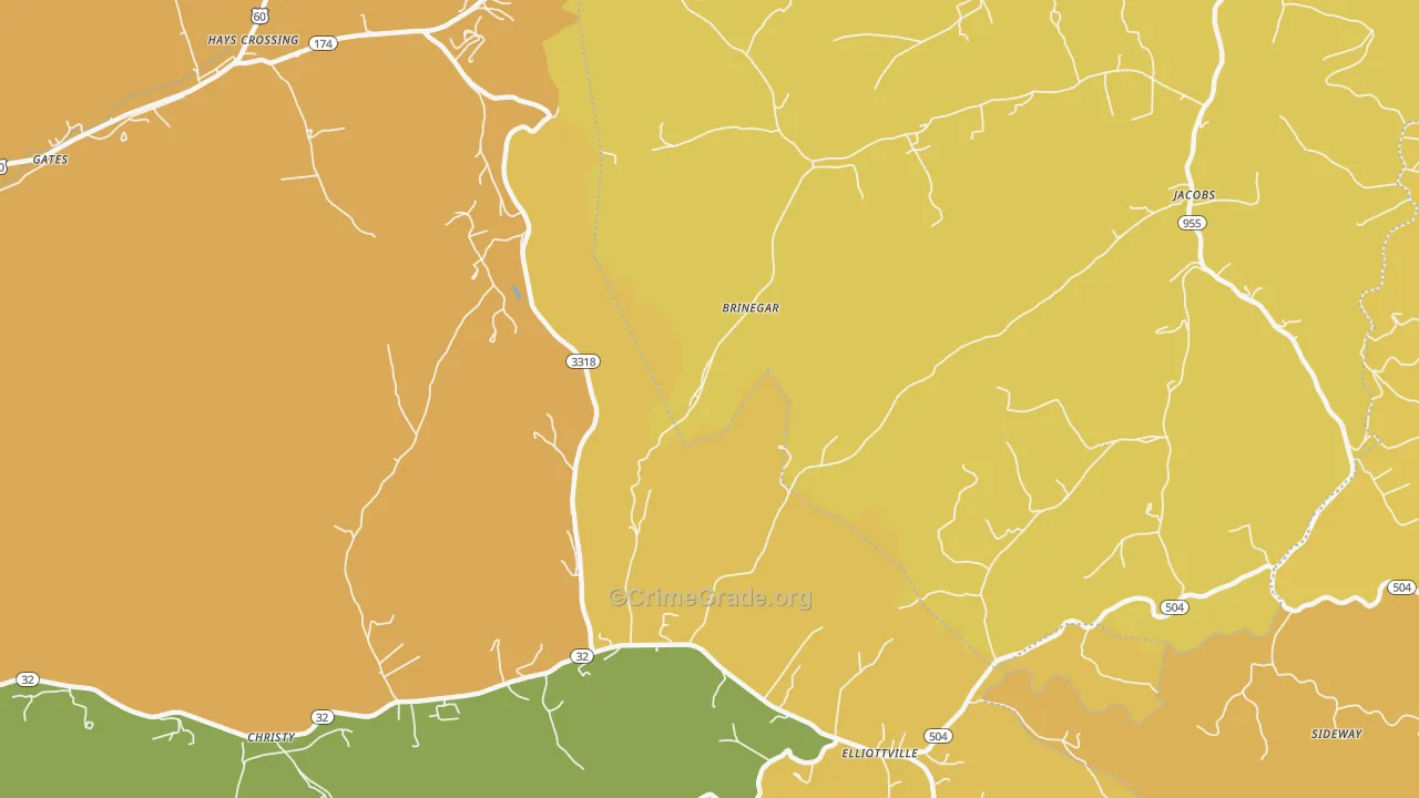 Brinegar, KY Map of Vehicle Theft Rates