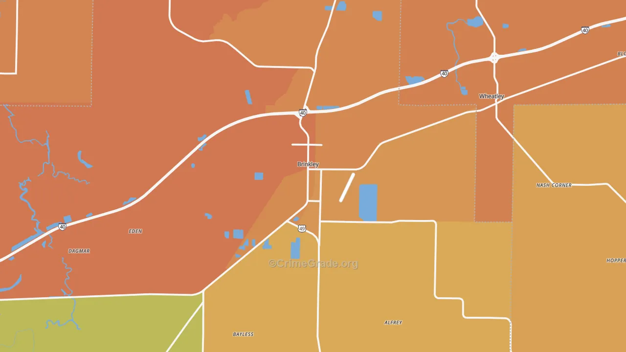 Brinkley, AR Map of Vehicle Theft Rates