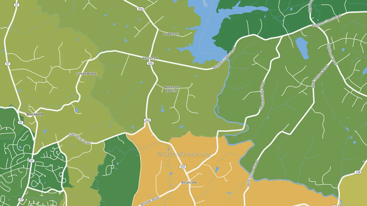 Brinklow, MD Map of Vehicle Theft Rates