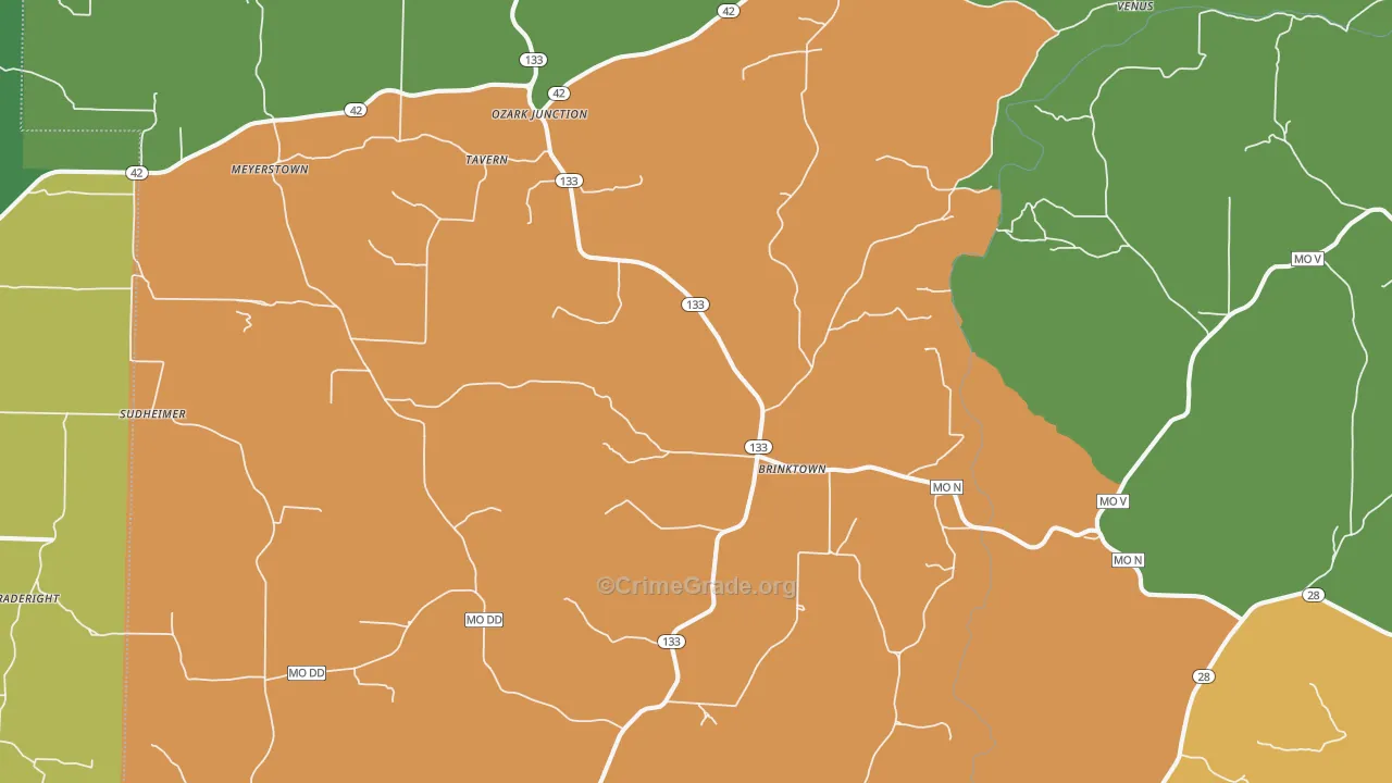 Brinktown, MO Map of Vehicle Theft Rates