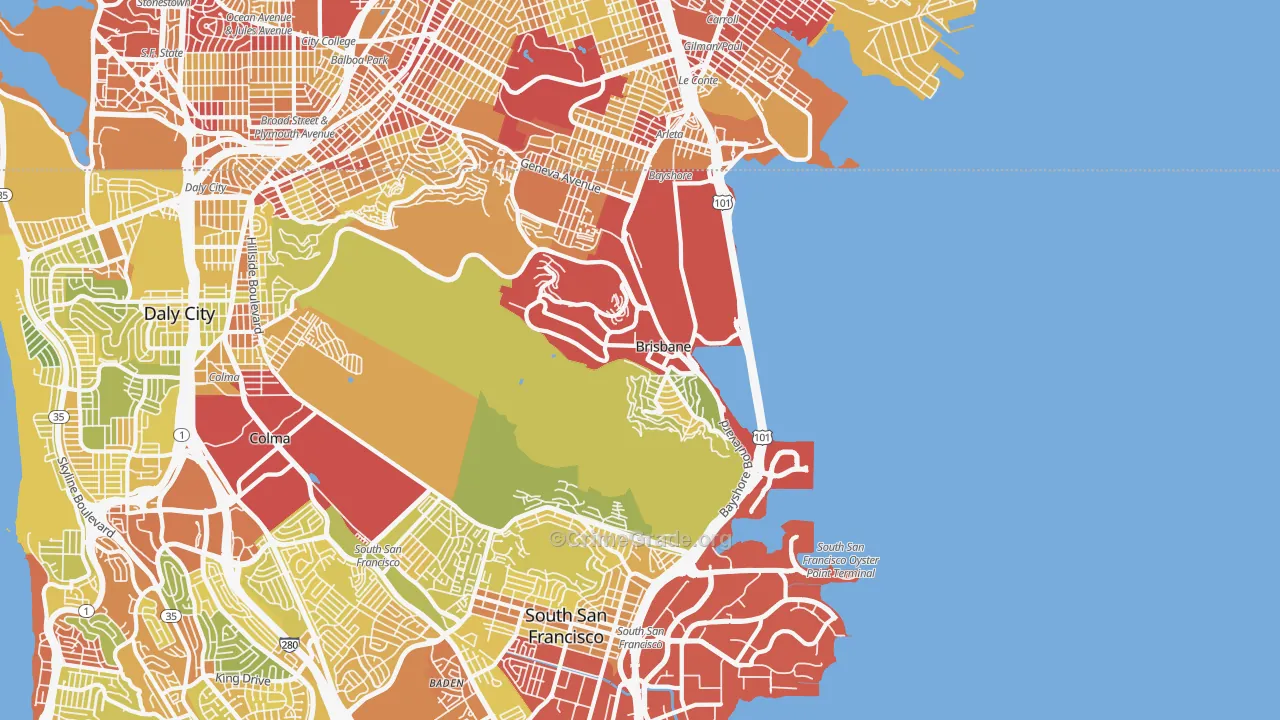 Brisbane, CA Map of Vehicle Theft Rates