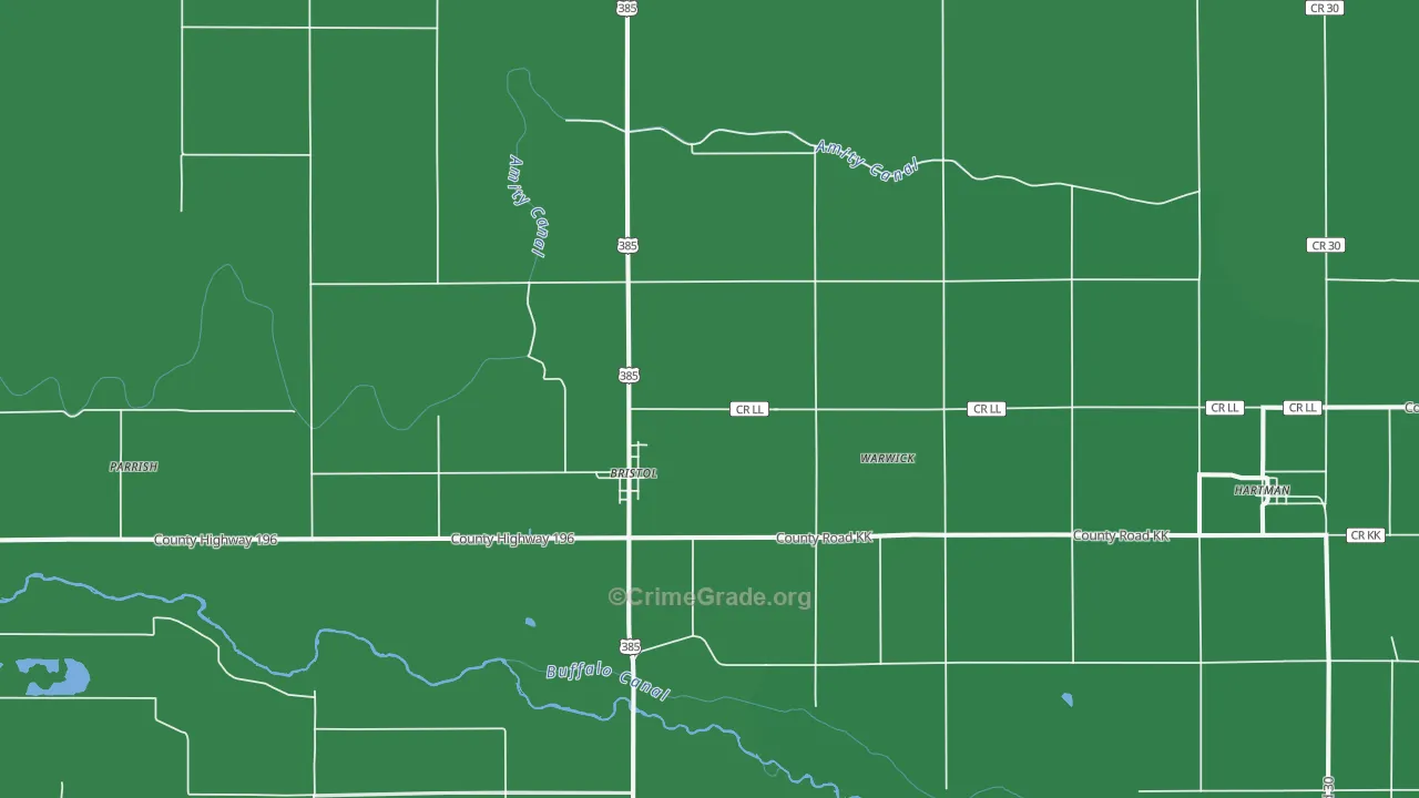Bristol, CO Map of Vehicle Theft Rates