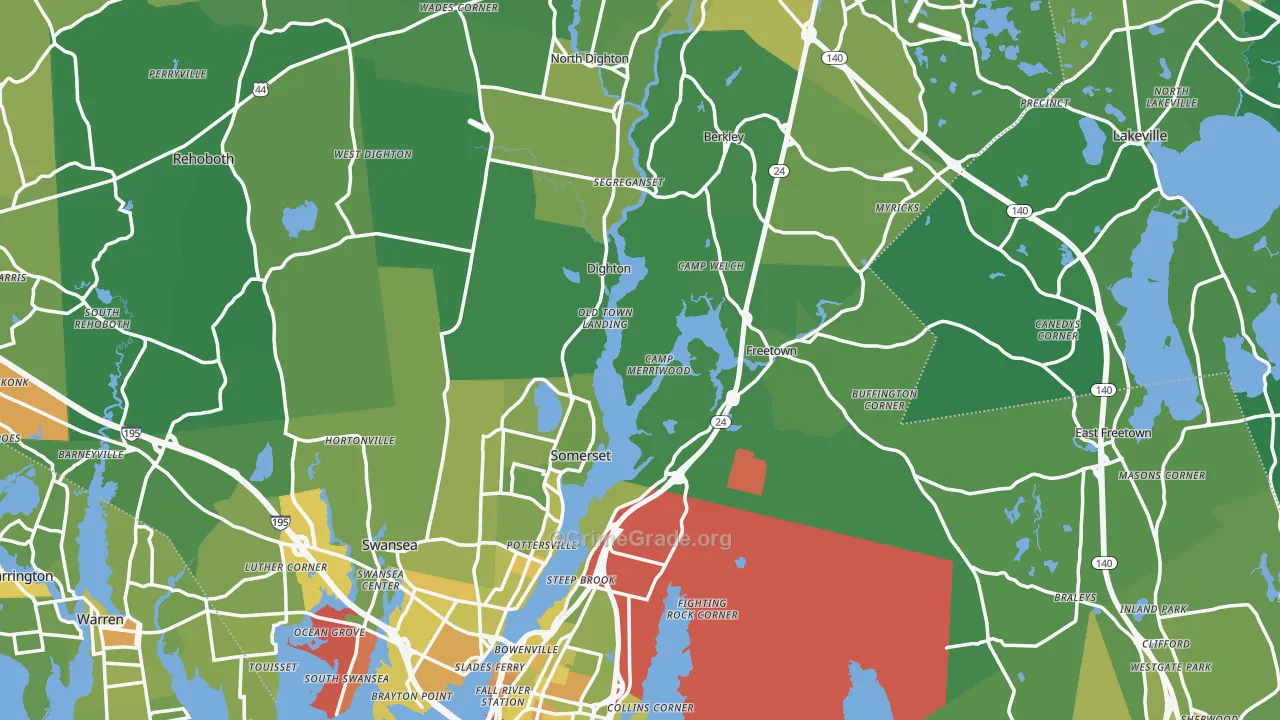 Bristol County, MA Map of Vehicle Theft Rates