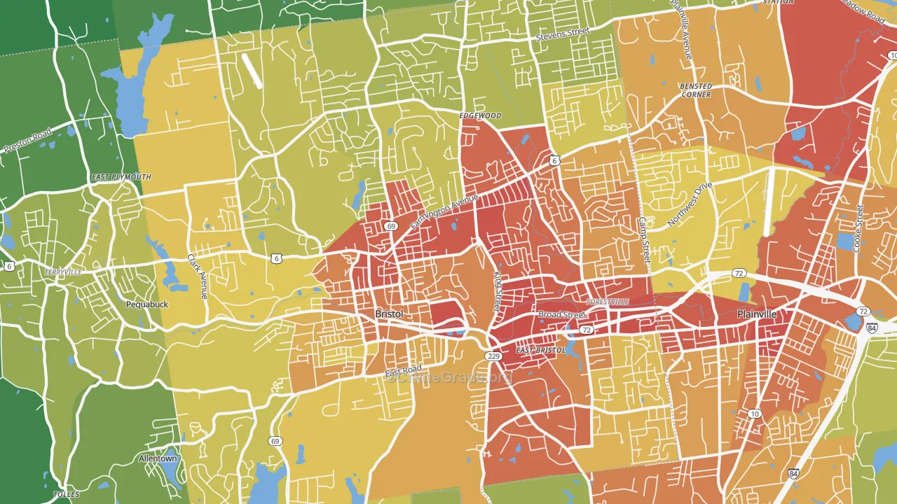 Bristol, CT Map of Vehicle Theft Rates