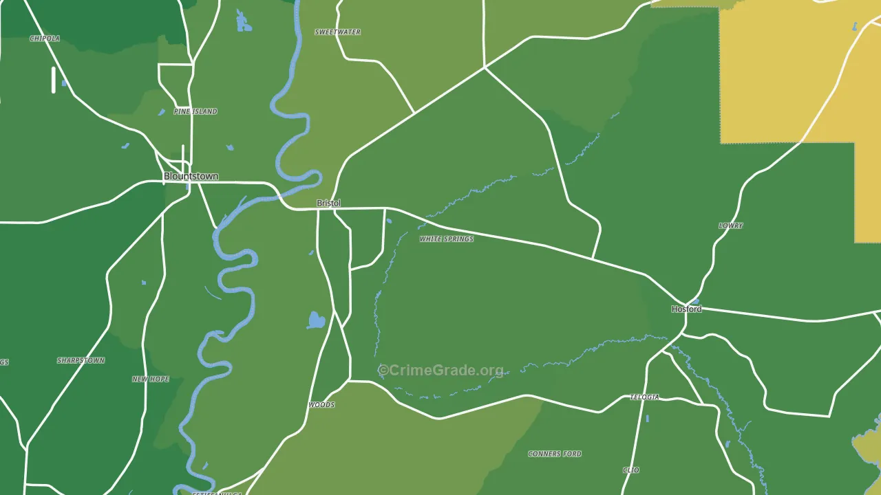 Bristol, FL Map of Vehicle Theft Rates