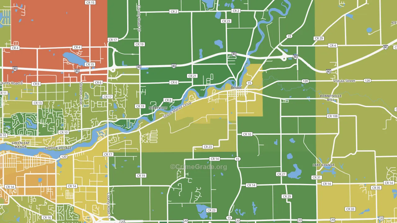 Bristol, IN Map of Vehicle Theft Rates