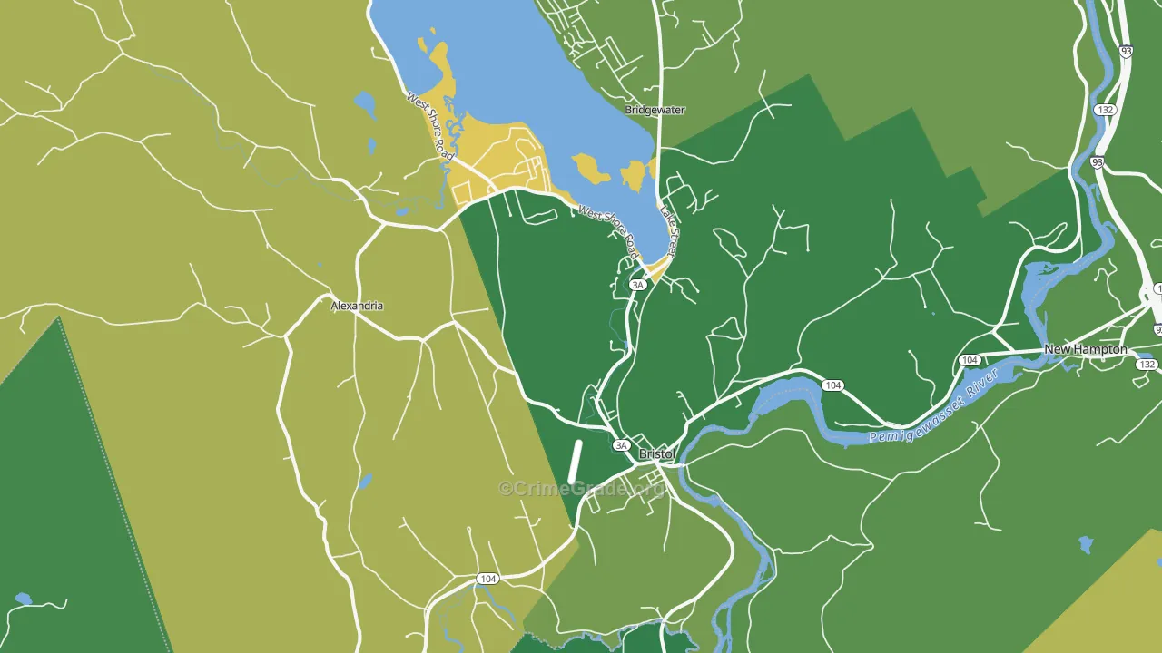 Bristol, NH Map of Vehicle Theft Rates