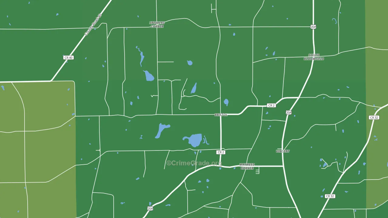 Bristol, NY Map of Vehicle Theft Rates