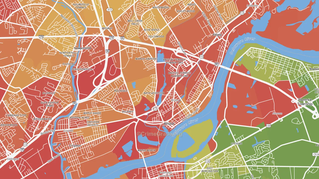 Bristol, PA Map of Vehicle Theft Rates