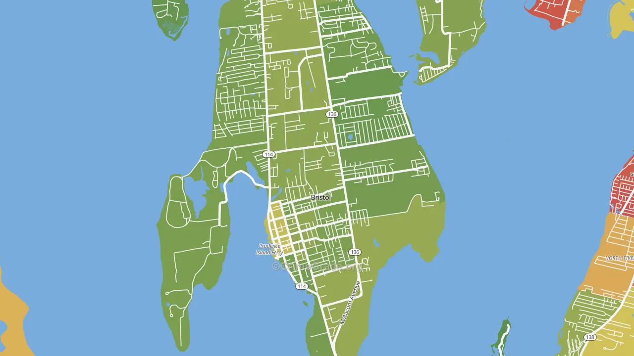 Bristol, RI Map of Vehicle Theft Rates