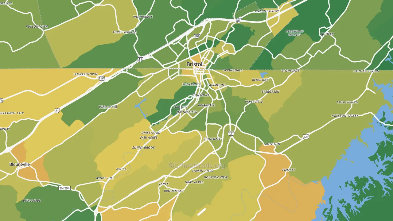 Bristol, TN Map of Vehicle Theft Rates