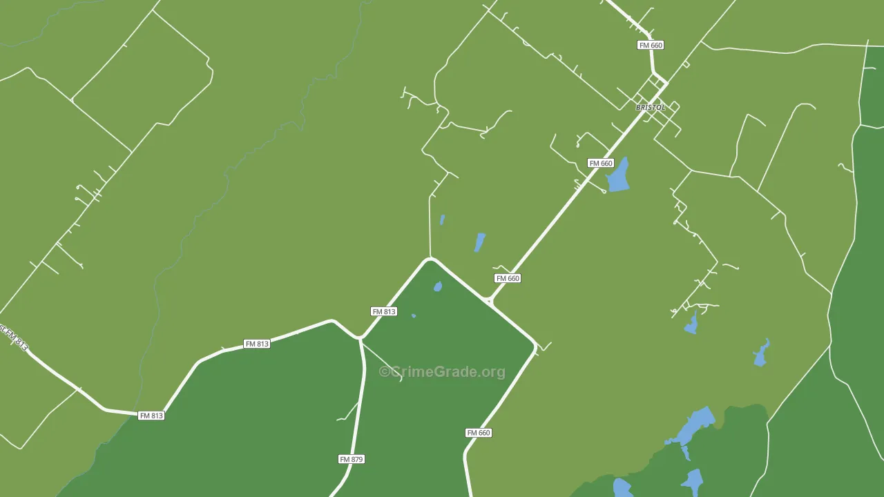 Bristol, TX Map of Vehicle Theft Rates