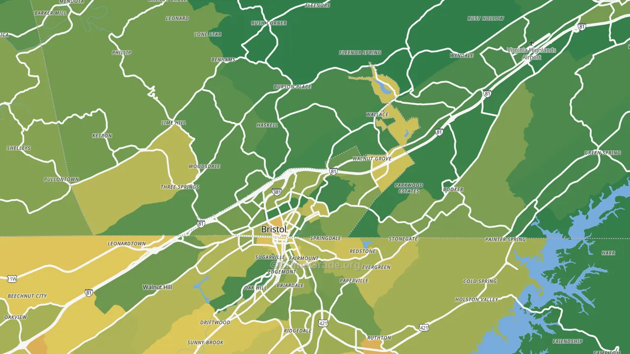 Bristol, VA Map of Vehicle Theft Rates