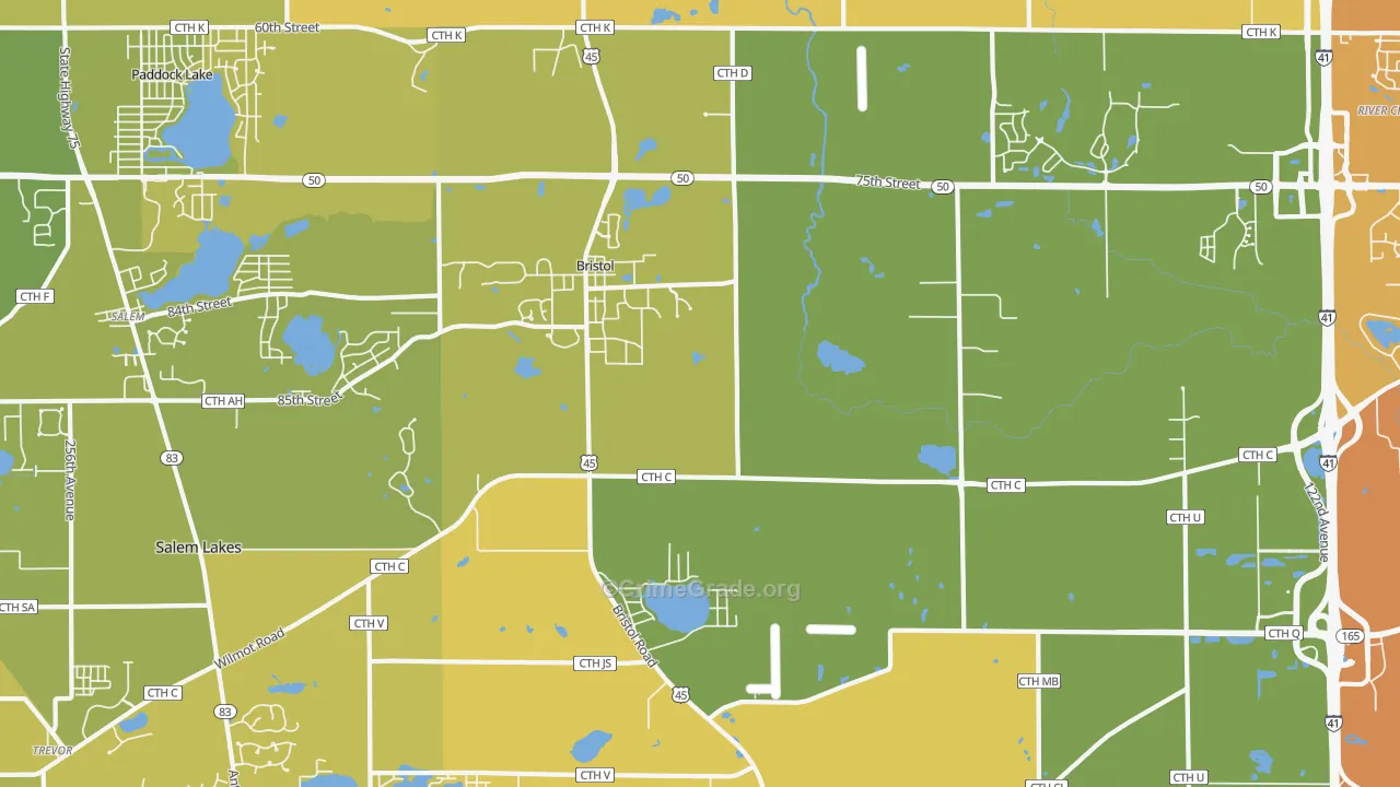 Bristol, WI Map of Vehicle Theft Rates