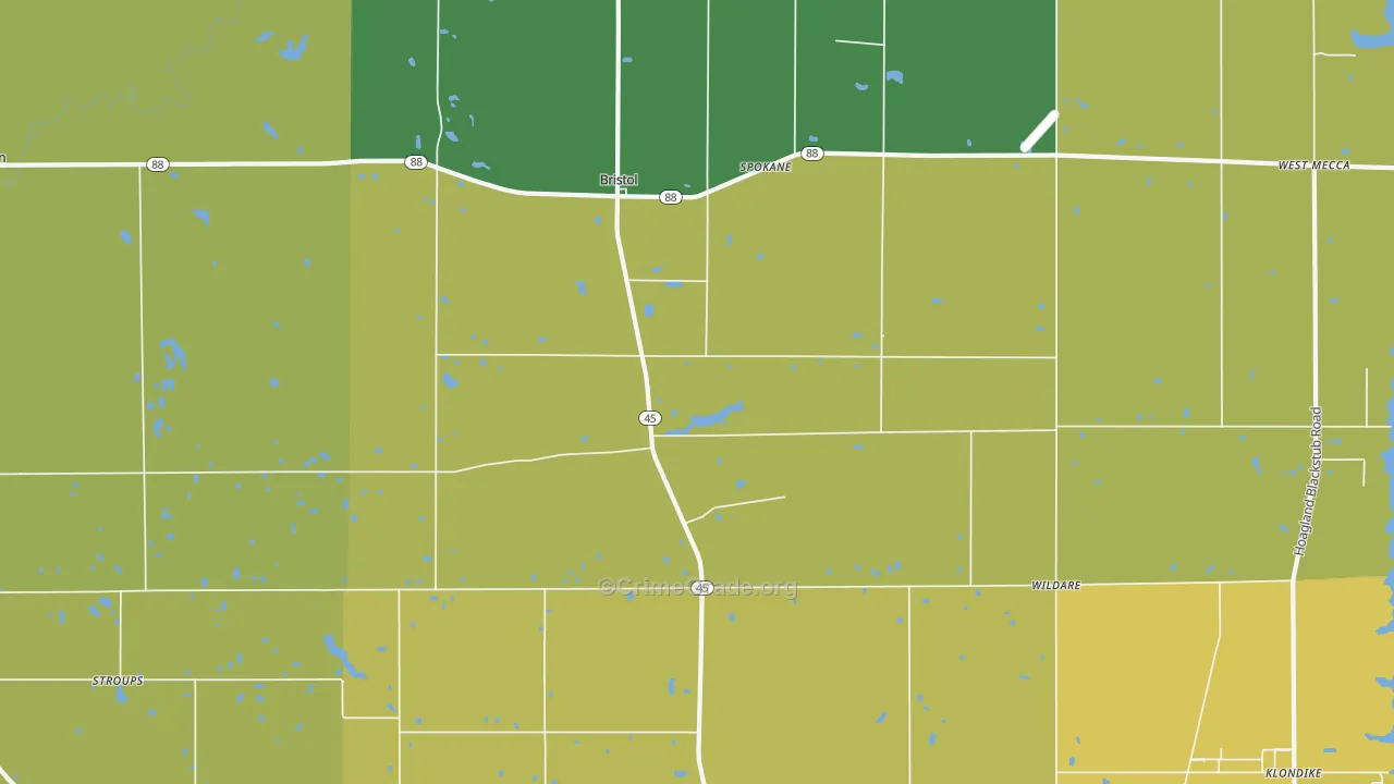Bristolville, OH Map of Vehicle Theft Rates