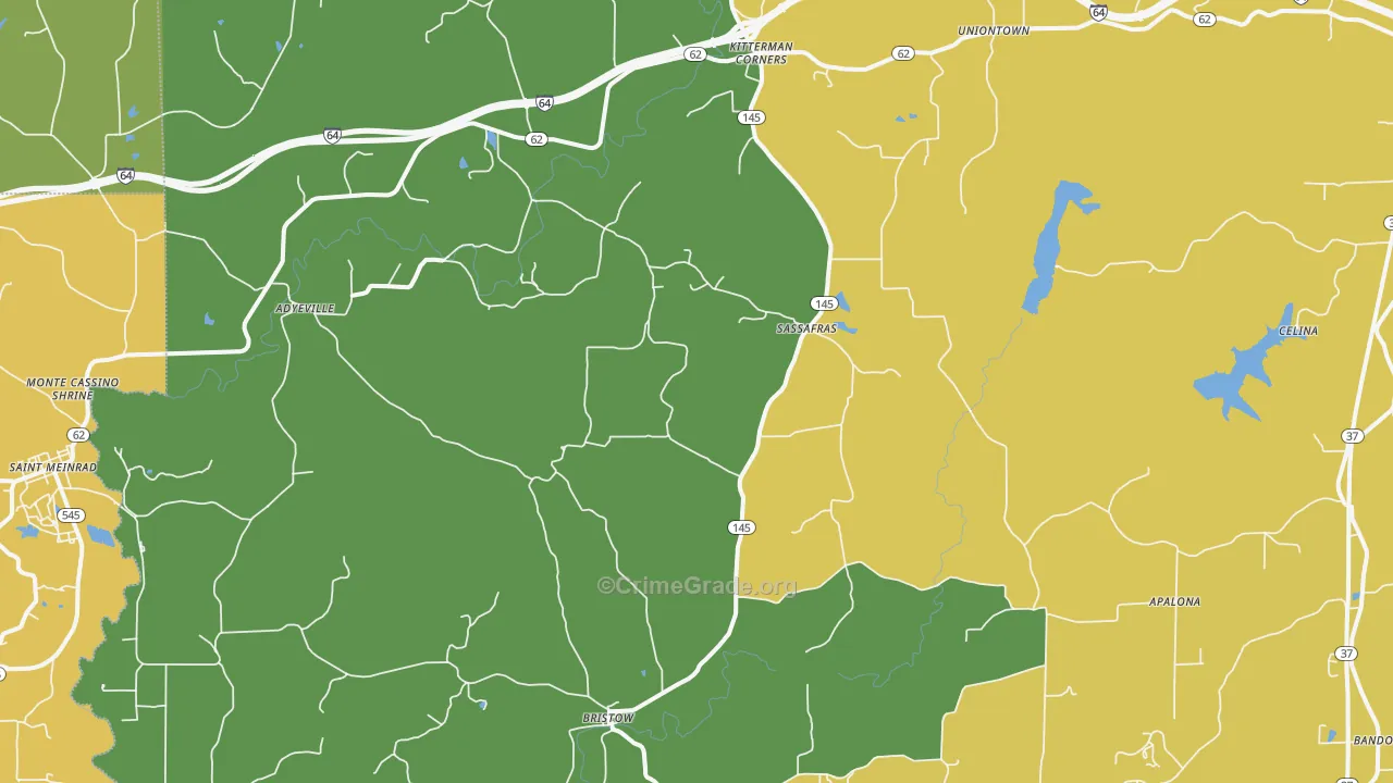 Bristow, IN Map of Vehicle Theft Rates