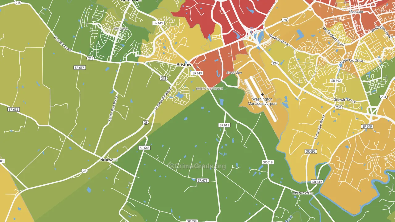 Bristow, VA Map of Vehicle Theft Rates