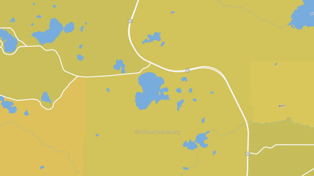 Britt, MN Map of Vehicle Theft Rates