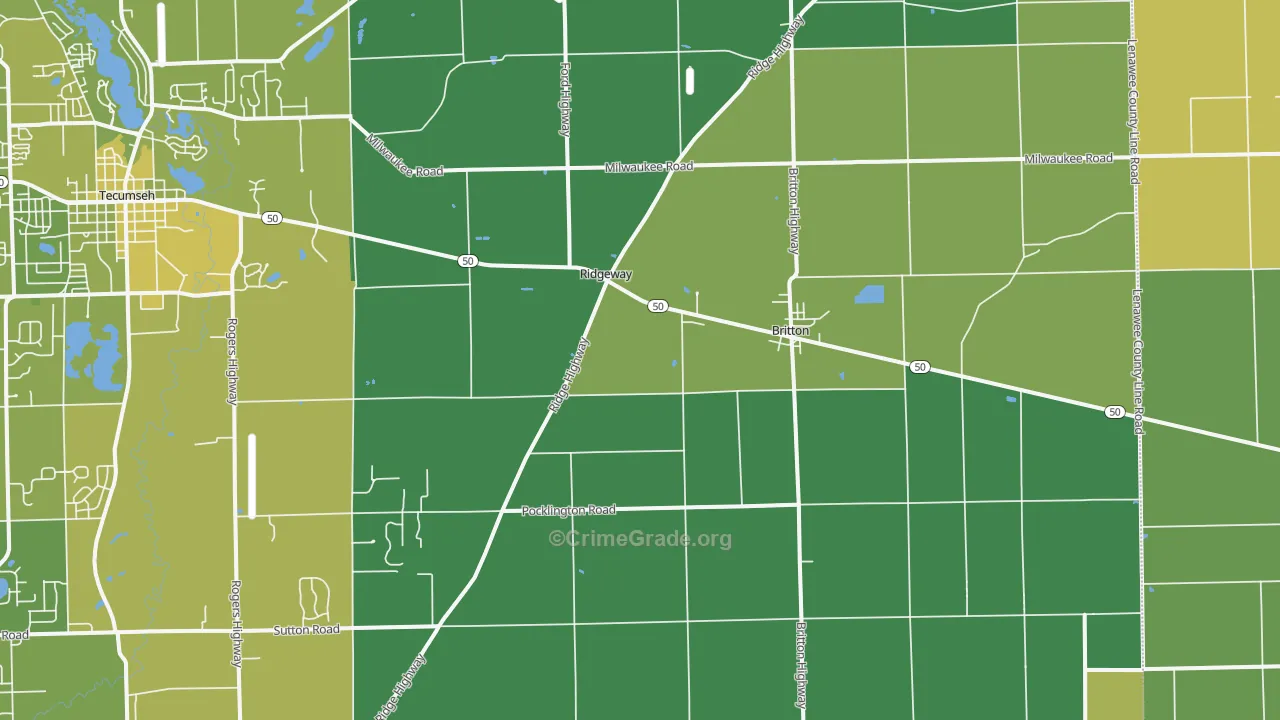 Britton, MI Map of Vehicle Theft Rates